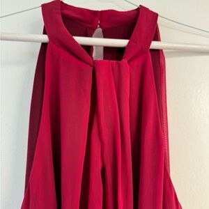 pleaded dress 2 tone magenta red belt 2 buttons on back Stretch waistline